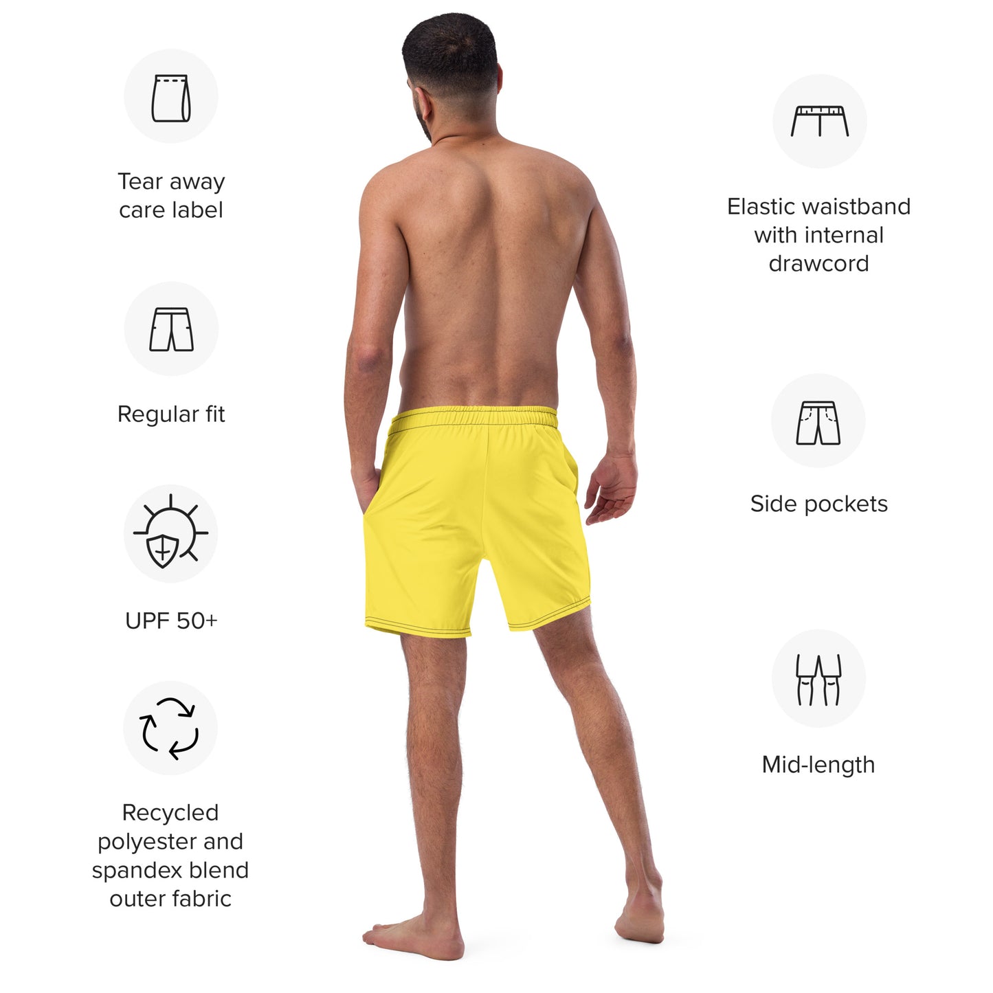 Recycled Swim Trunks Yellow Warning - Eco-Friendly Performance Swimwear