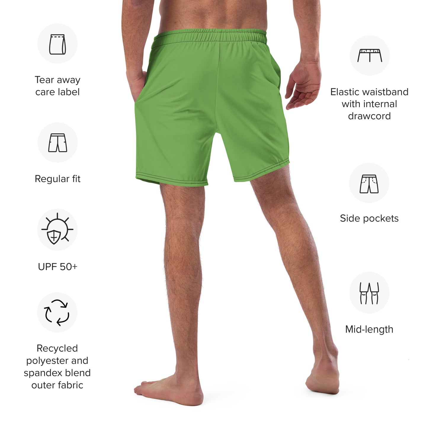 Eco-Friendly Recycled Swim Trunks Pure Pine Green - Performance Swimwear