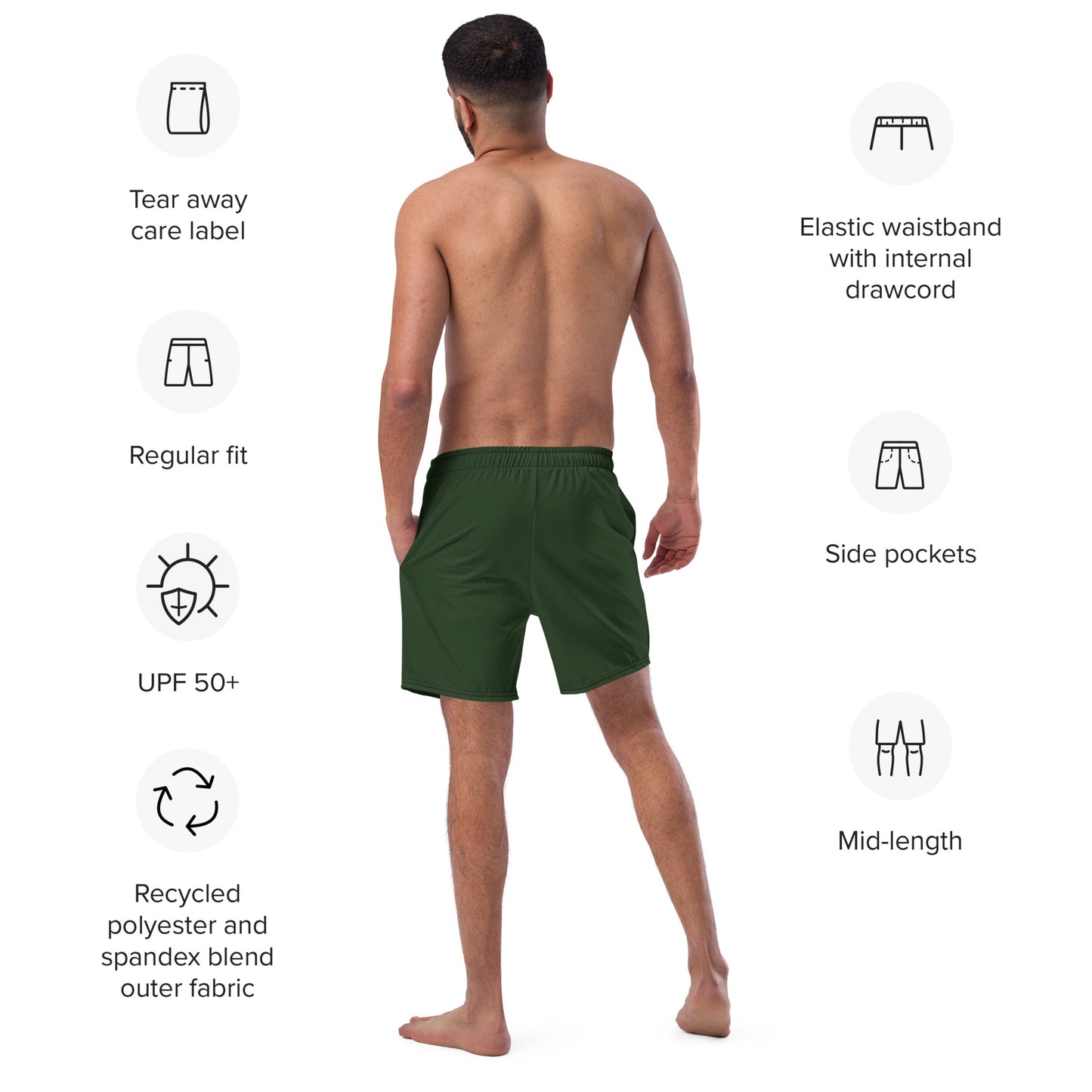 Eco-Friendly Recycled Swim Trunks Forest Green - Performance Swimwear