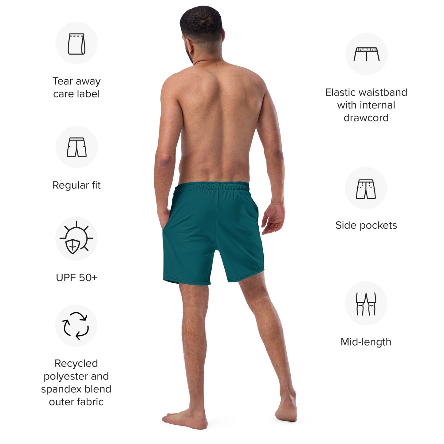 Eco-Friendly Recycled Swim Trunks Fake Green - Performance Swimwear