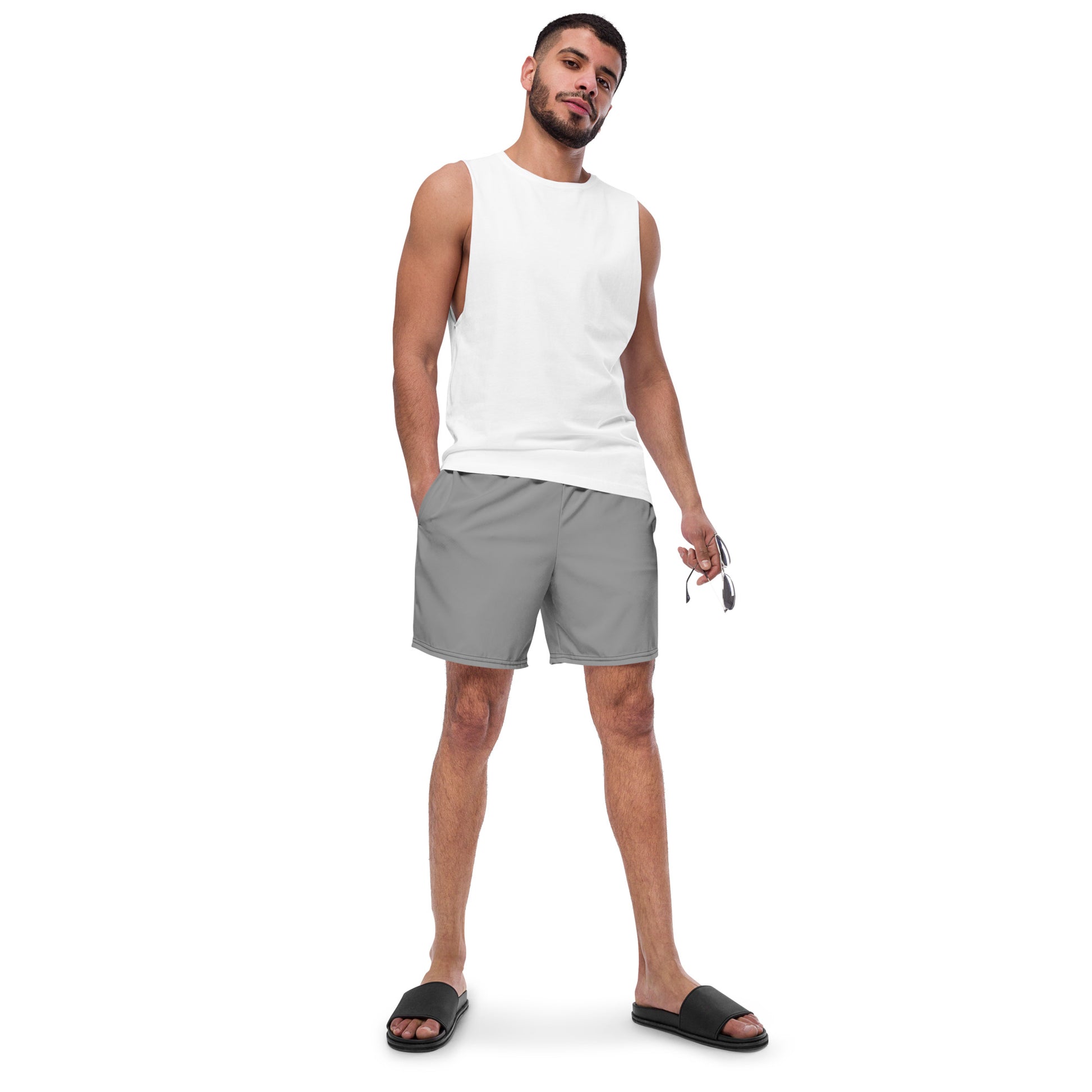 Recycled Gray Men's Swim Trunks - Eco-Friendly Performance Gear -