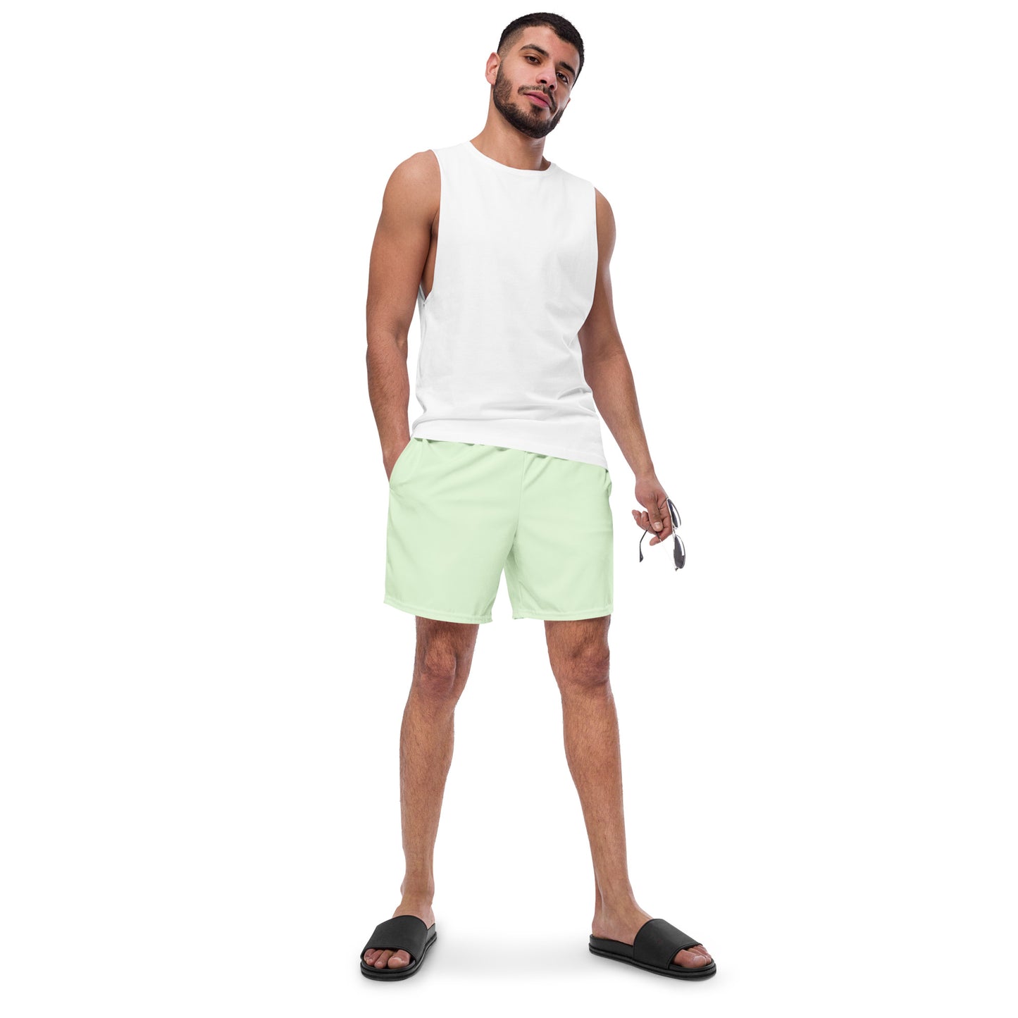 Eco-Friendly Recycled Men's Swim Trunks - Mint Green Performance Swimwear -