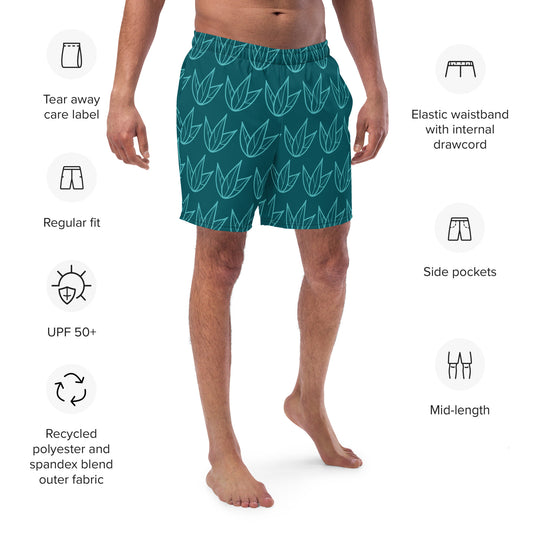 Men's Recycled Swim Trunks Green Leaves Pattern | Eco-Friendly