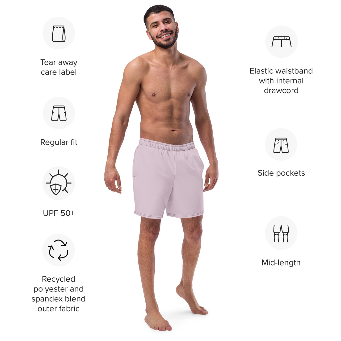 Eco-Friendly Recycled Swim Trunks Light Purple - Sustainable Beachwear