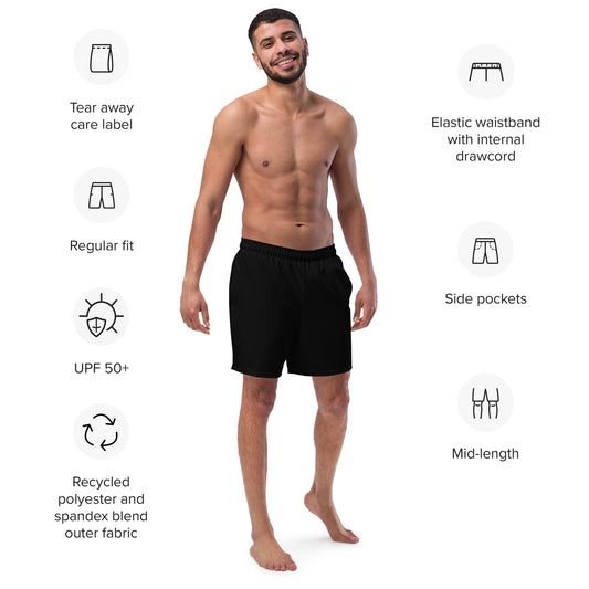 Recycled Swim Trunks Black - Eco-Friendly Performance Swimwear