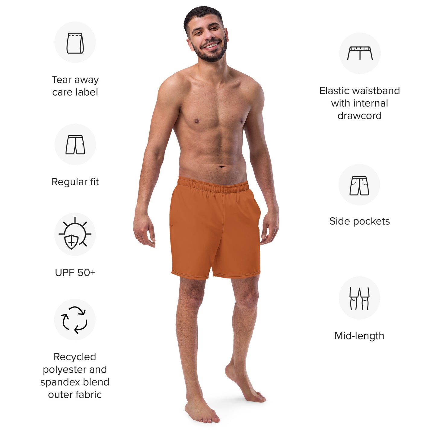 Recycled Swim Trunks Brown Nature - Eco-Friendly Performance Swimwear