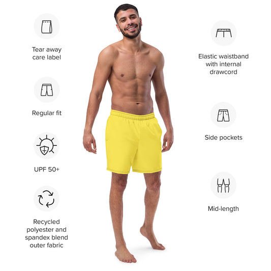 Recycled Swim Trunks Yellow Warning - Eco-Friendly Performance Swimwear