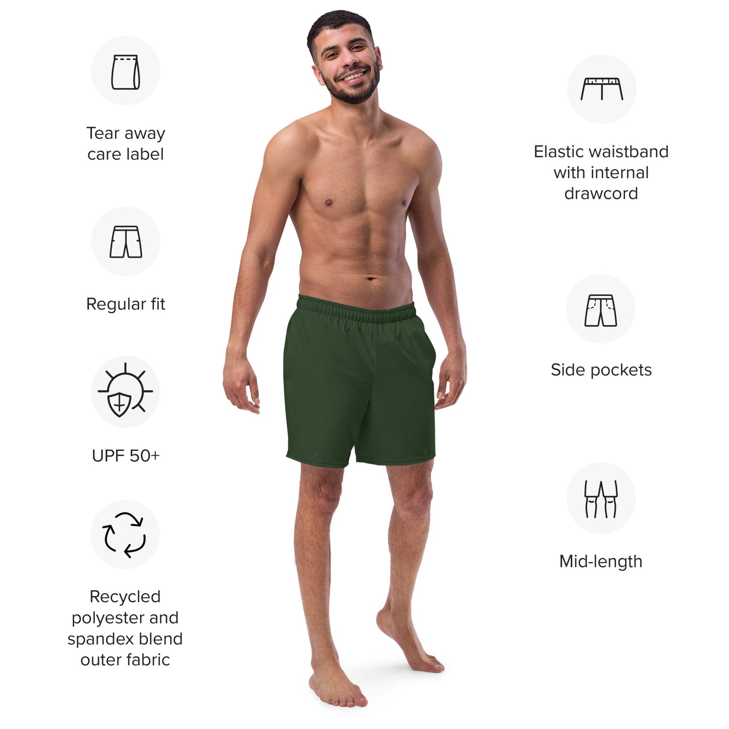 Eco-Friendly Recycled Swim Trunks Forest Green - Performance Swimwear