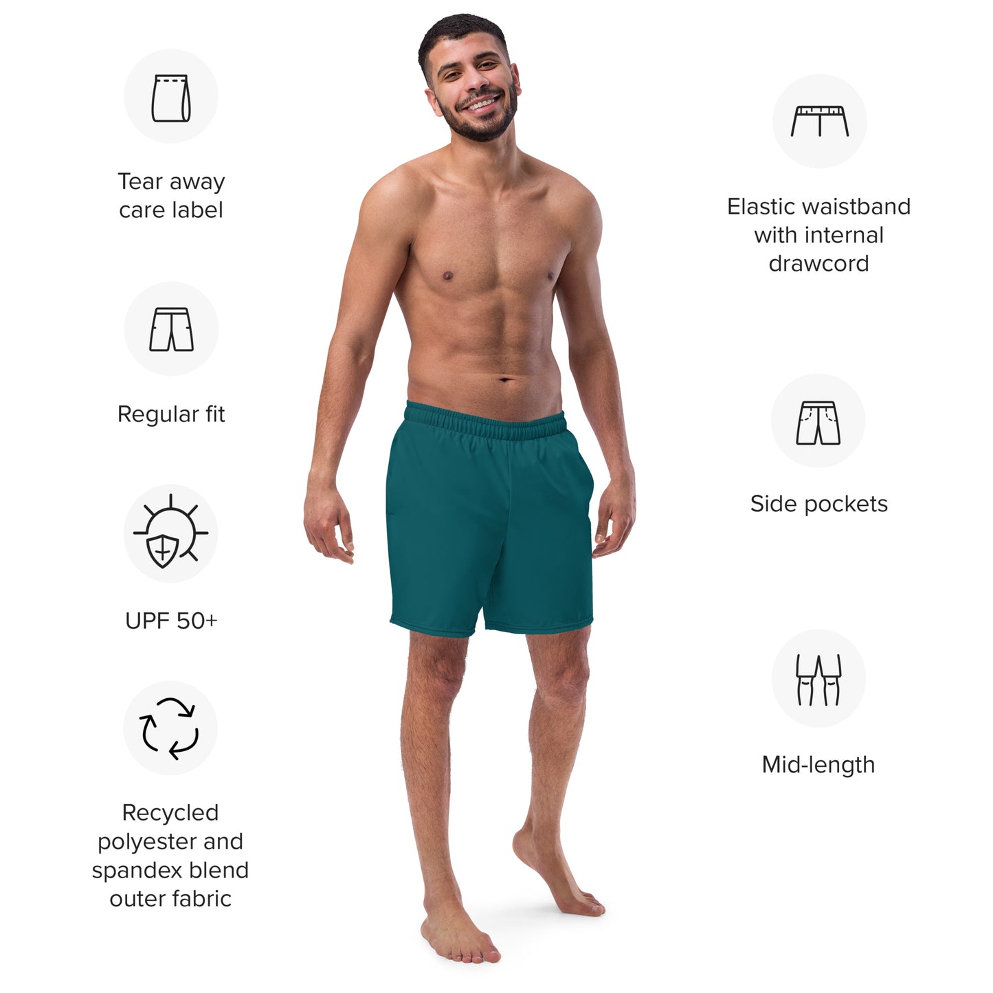 Eco-Friendly Recycled Swim Trunks Fake Green - Performance Swimwear
