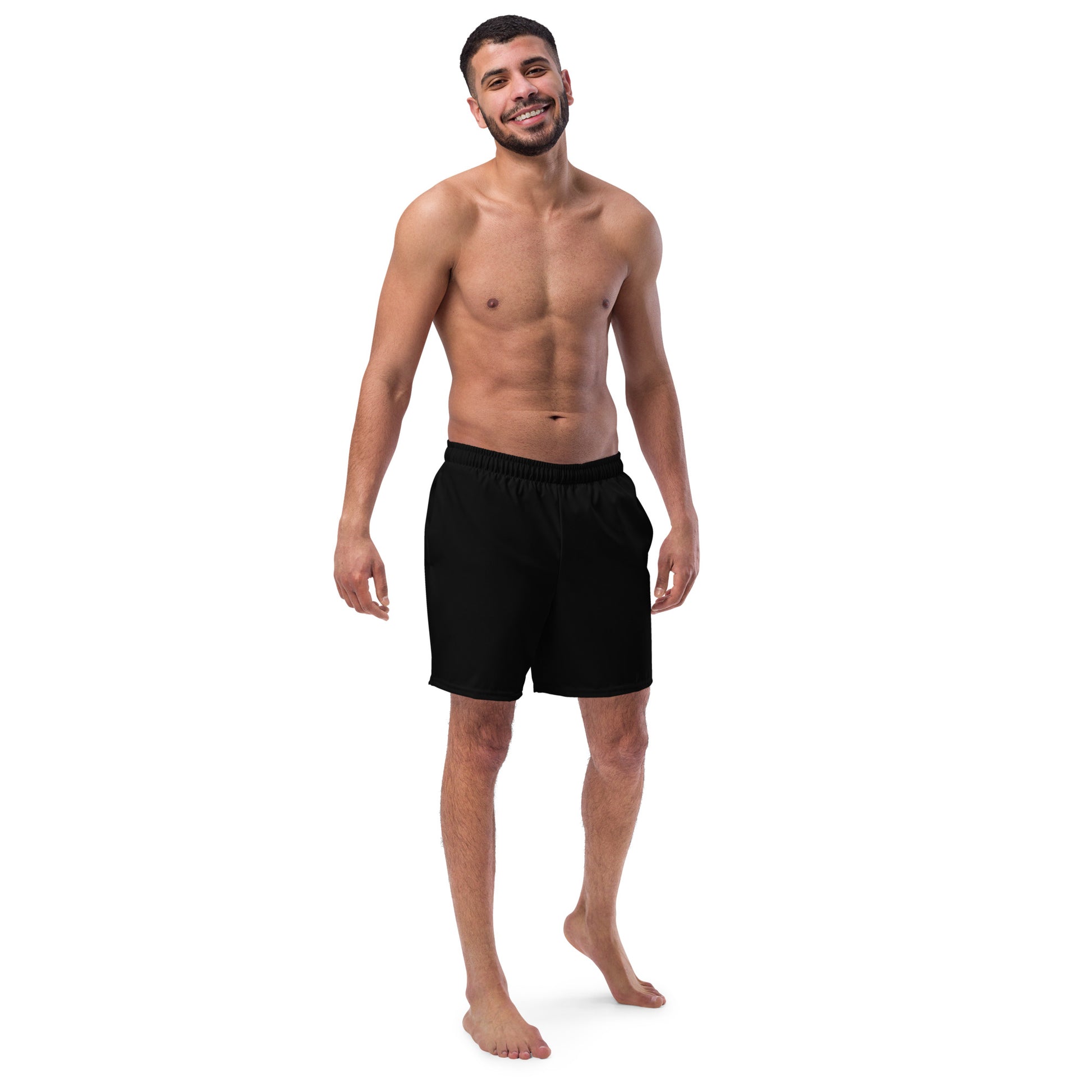 Recycled Black Men's Swim Trunks - Eco-Friendly Performance Swimwear -