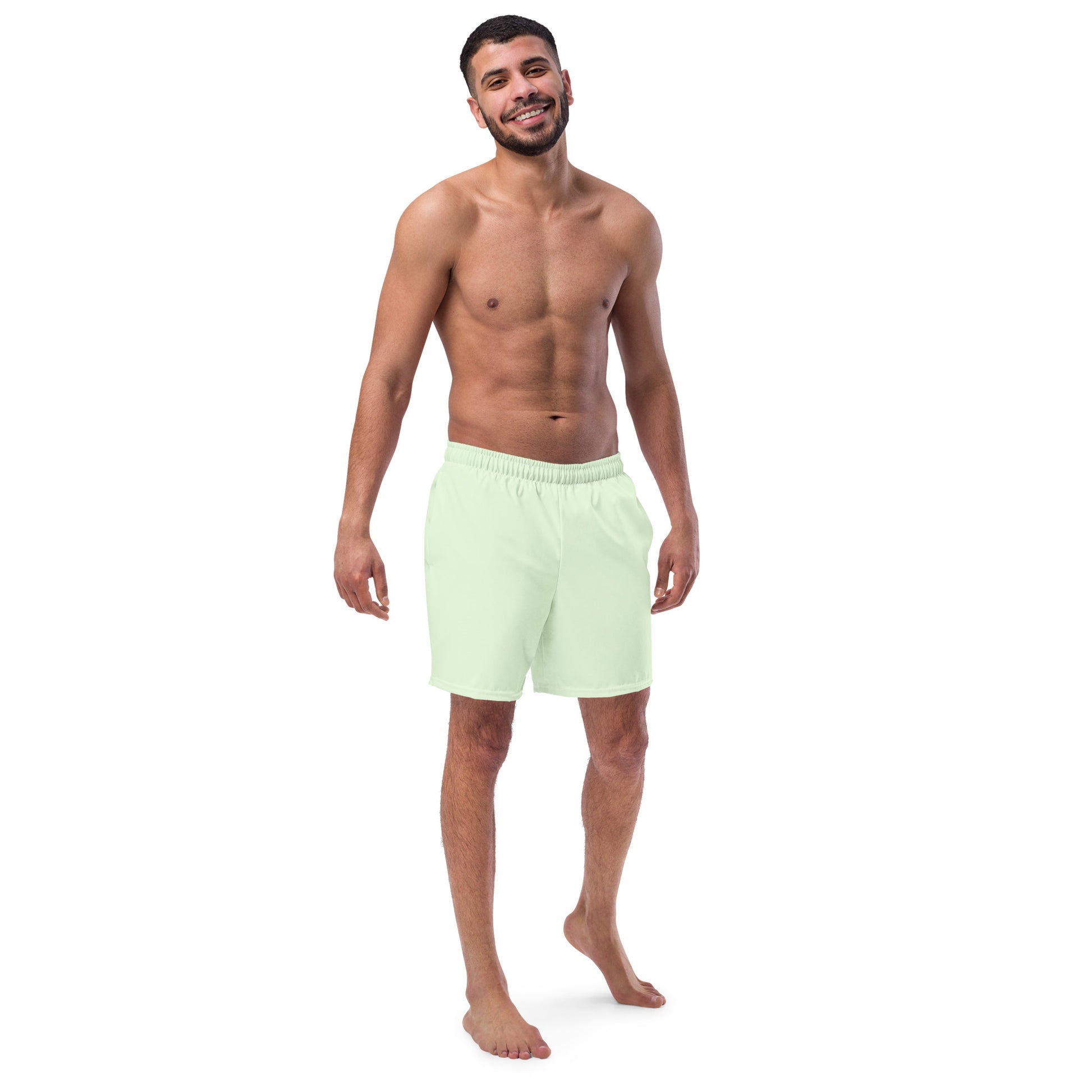 Eco-Friendly Recycled Men's Swim Trunks - Mint Green Performance Swimwear -