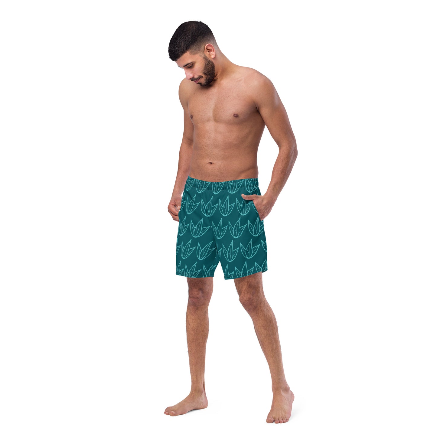 Men's Recycled Swim Trunks Green Leaves Pattern | Eco-Friendly