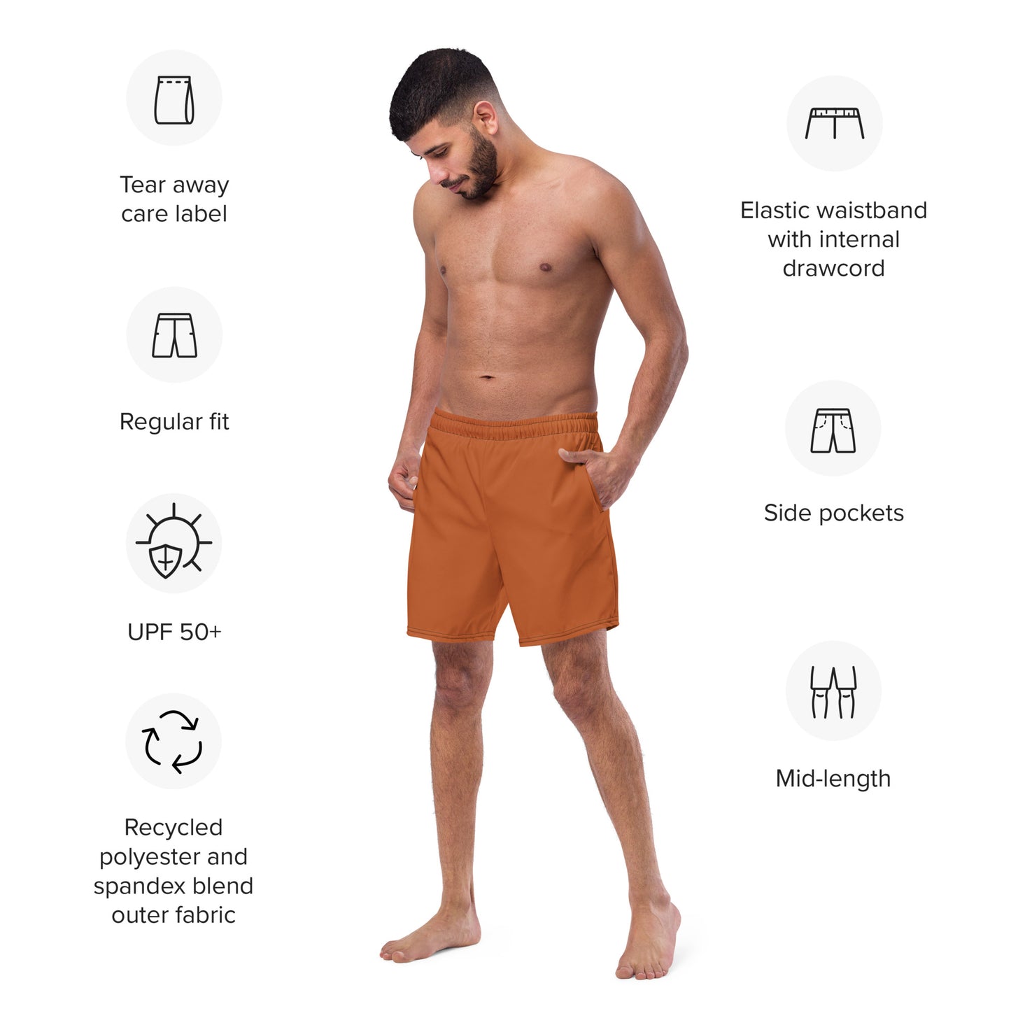 Recycled Swim Trunks Brown Nature - Eco-Friendly Performance Swimwear