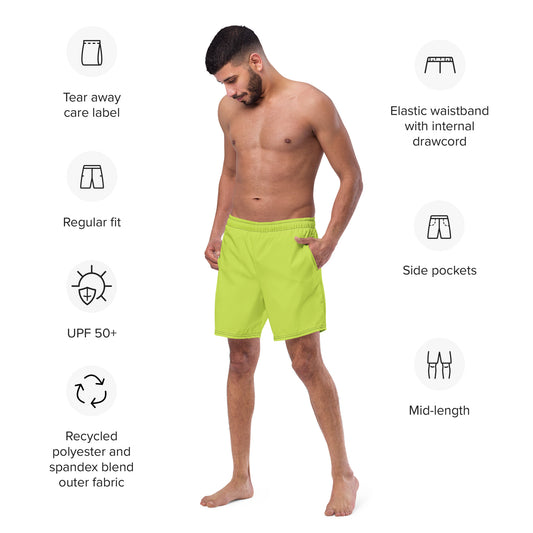 Eco-Friendly Recycled Swim Trunks Lime Green - Performance Swimwear