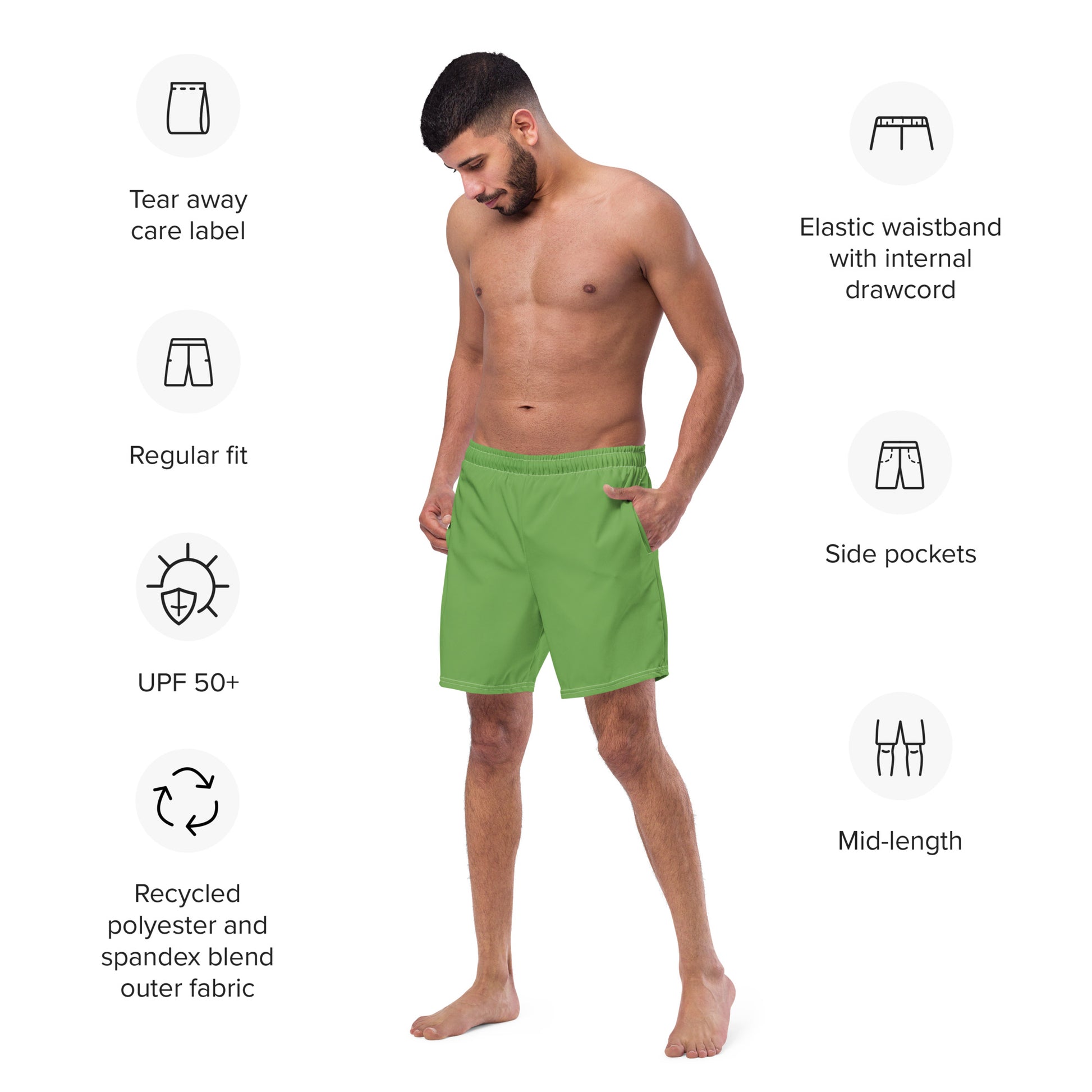 Eco-Friendly Men's Swim Trunks Yard Green - Recycled Performance Swimwear -