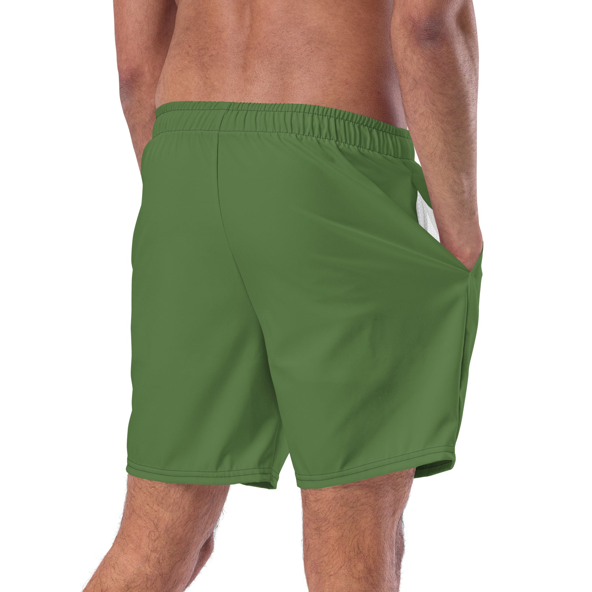 Eco-Friendly Men's Swim Trunks - Pure Pine Green Performance Swimwear -