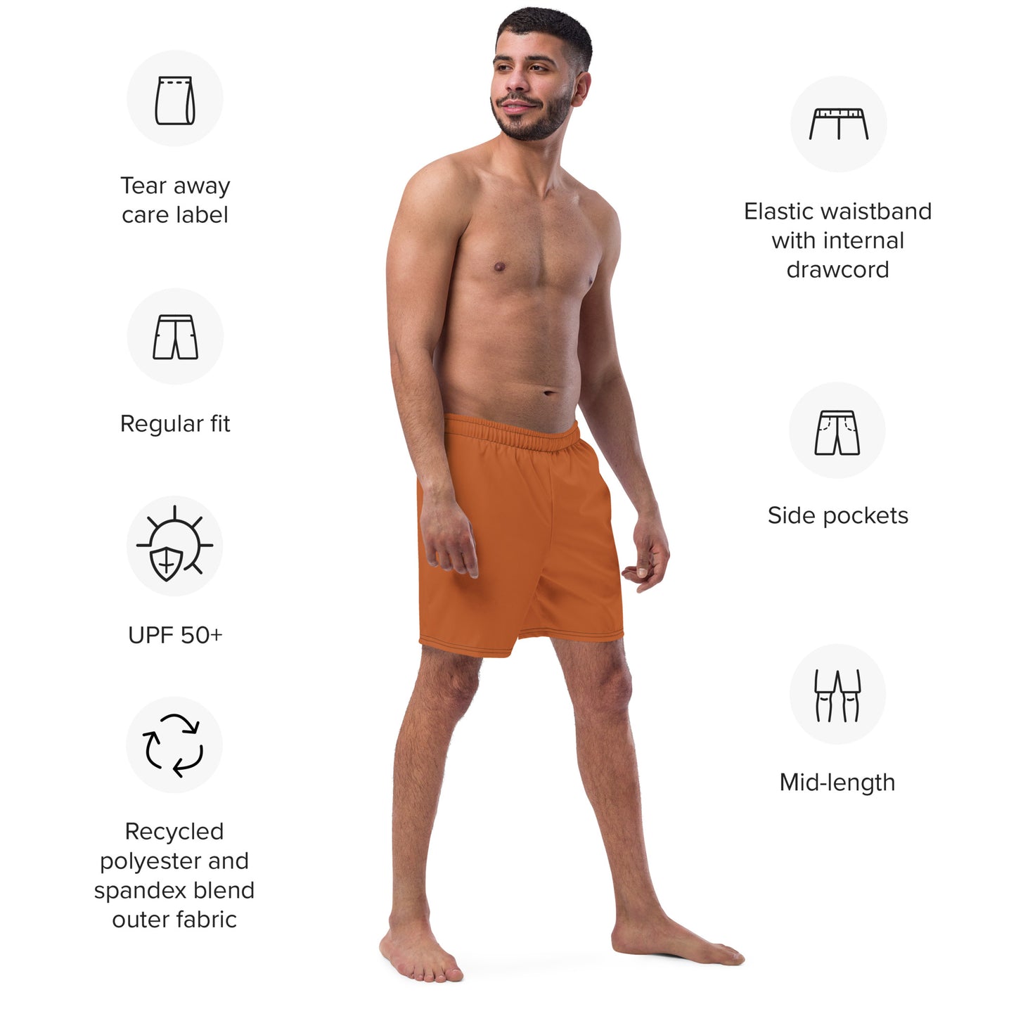 Recycled Swim Trunks Brown Nature - Eco-Friendly Performance Swimwear