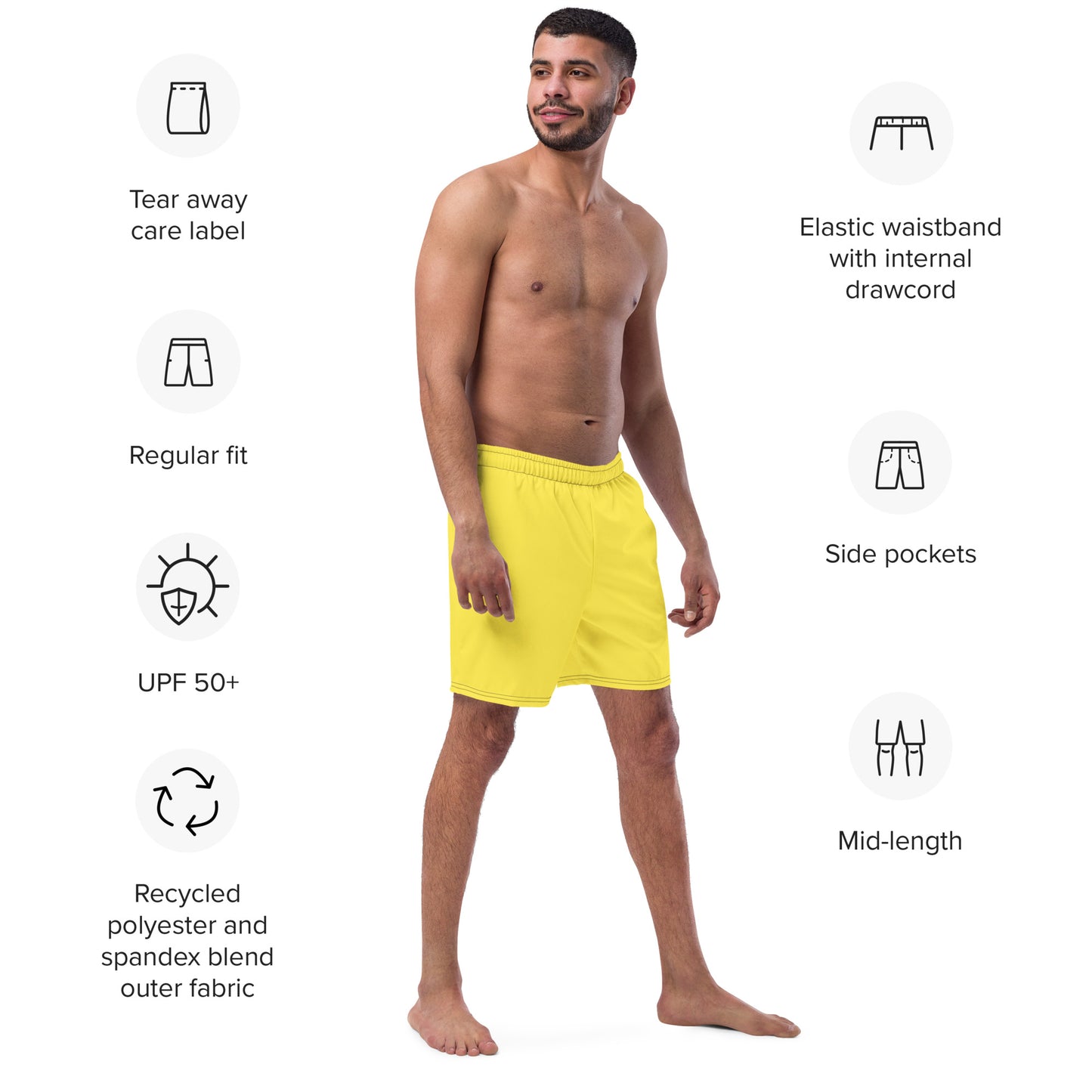 Recycled Swim Trunks Yellow Warning - Eco-Friendly Performance Swimwear