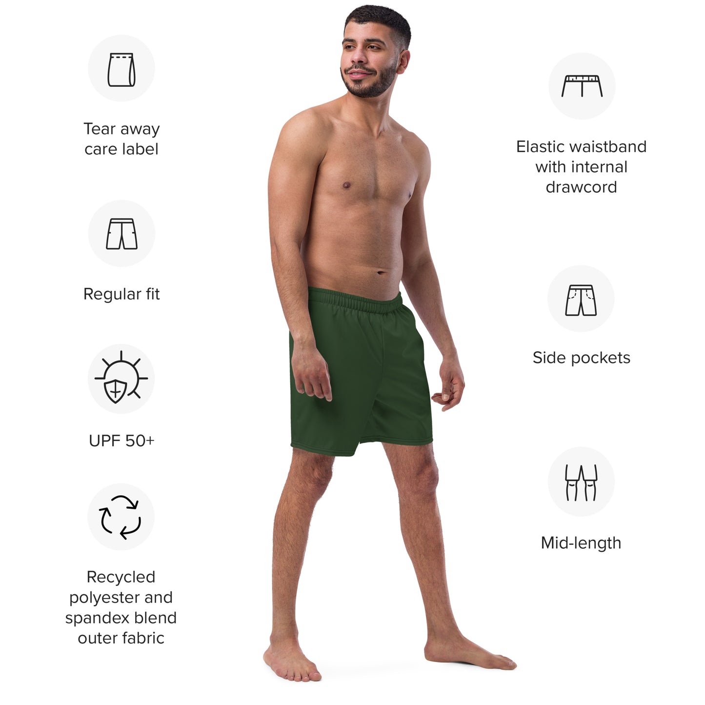 Eco-Friendly Recycled Swim Trunks Forest Green - Performance Swimwear