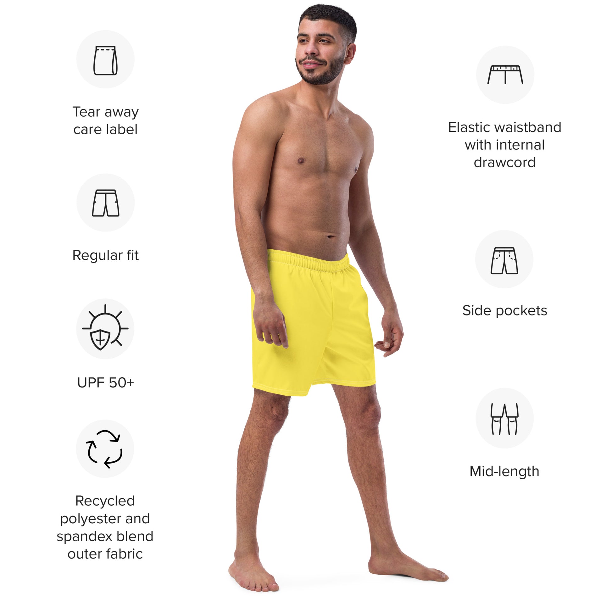 Recycled Swim Trunks - Eco-Friendly Yellow Mens Swim Trunks for Performance -