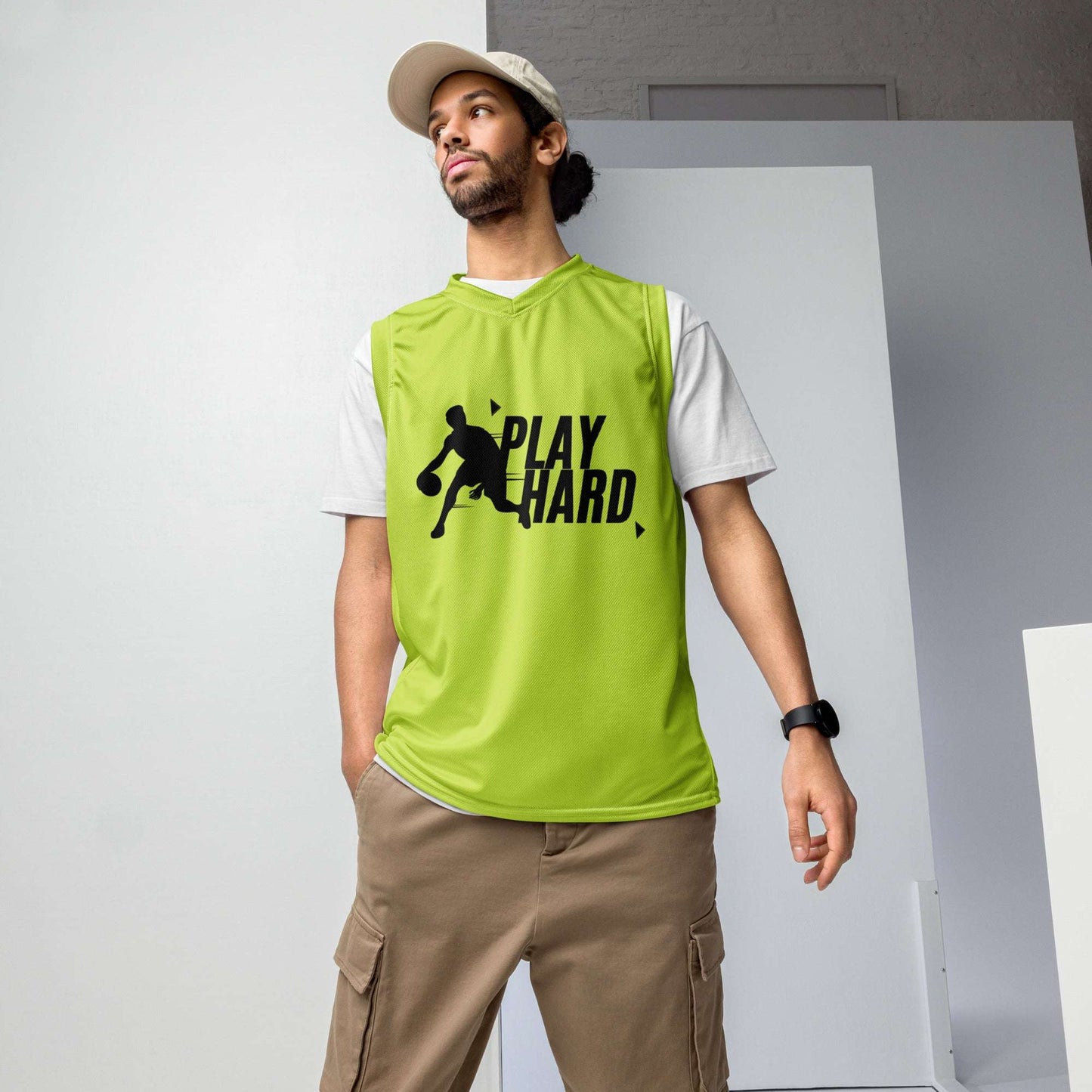 Men's Recycled Basketball Jersey- Play Hard -