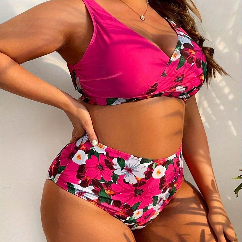 Plus Size Digital Printing Push Up Fashion Women's Split Bikini Swimsuit - HOPE Athlete Apparel & Wellness 