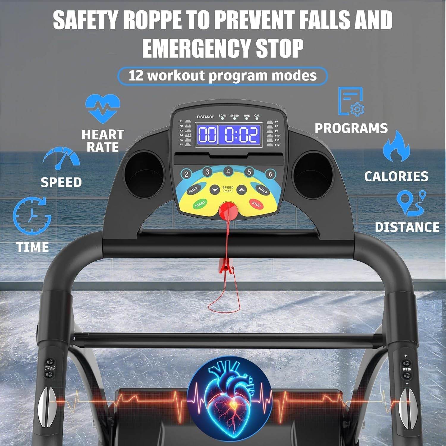 Foldable Treadmill with Heart Rate Sensor - 2.5HP Motor and 12 Preset Programs for Home Use  - HOPE Athlete Apparel and Wellness