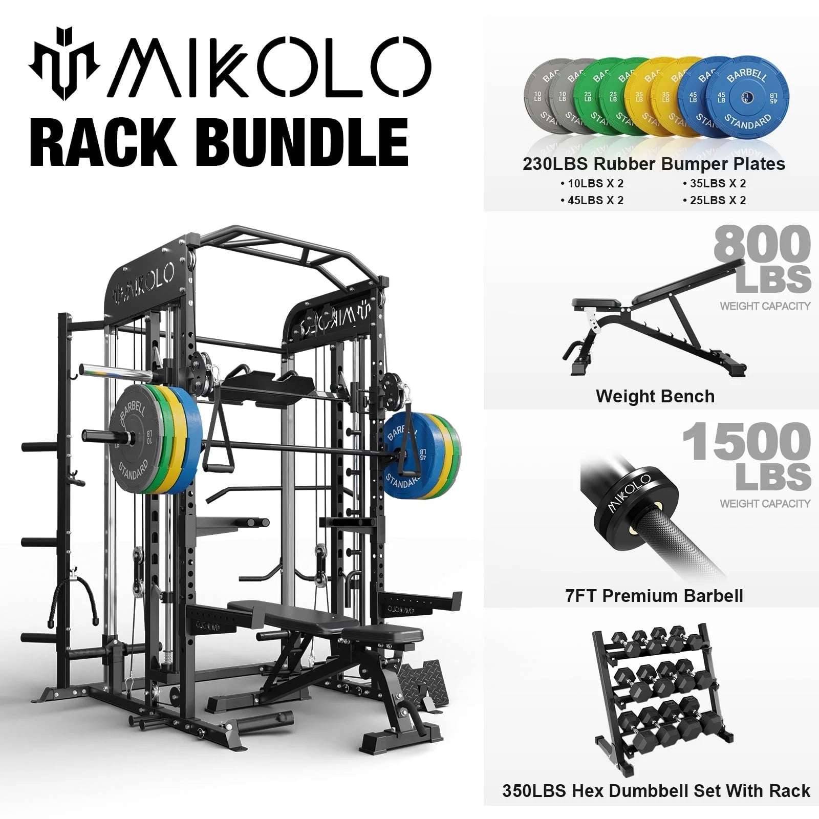 Smith Machine Power Rack All-In-One Cage with Vertical Leg Press for Home Gym -