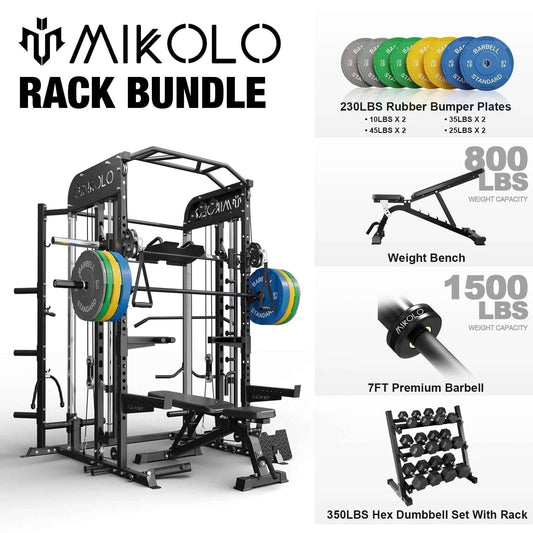 Smith Machine Power Rack All-In-One Cage with Vertical Leg Press for Home Gym -