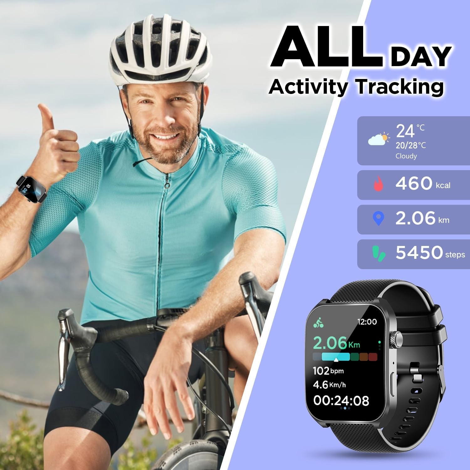 Smart Watches for Men (Answer/Make Calls),2.04" AMOLED Curved Display,140+ Sport Modes,Mens Fitness Watch for Android & Iphone,Mens Smart Watch with Heart Rate/Sleep/Spo2 Monitor,Ip68 Waterproof,Black