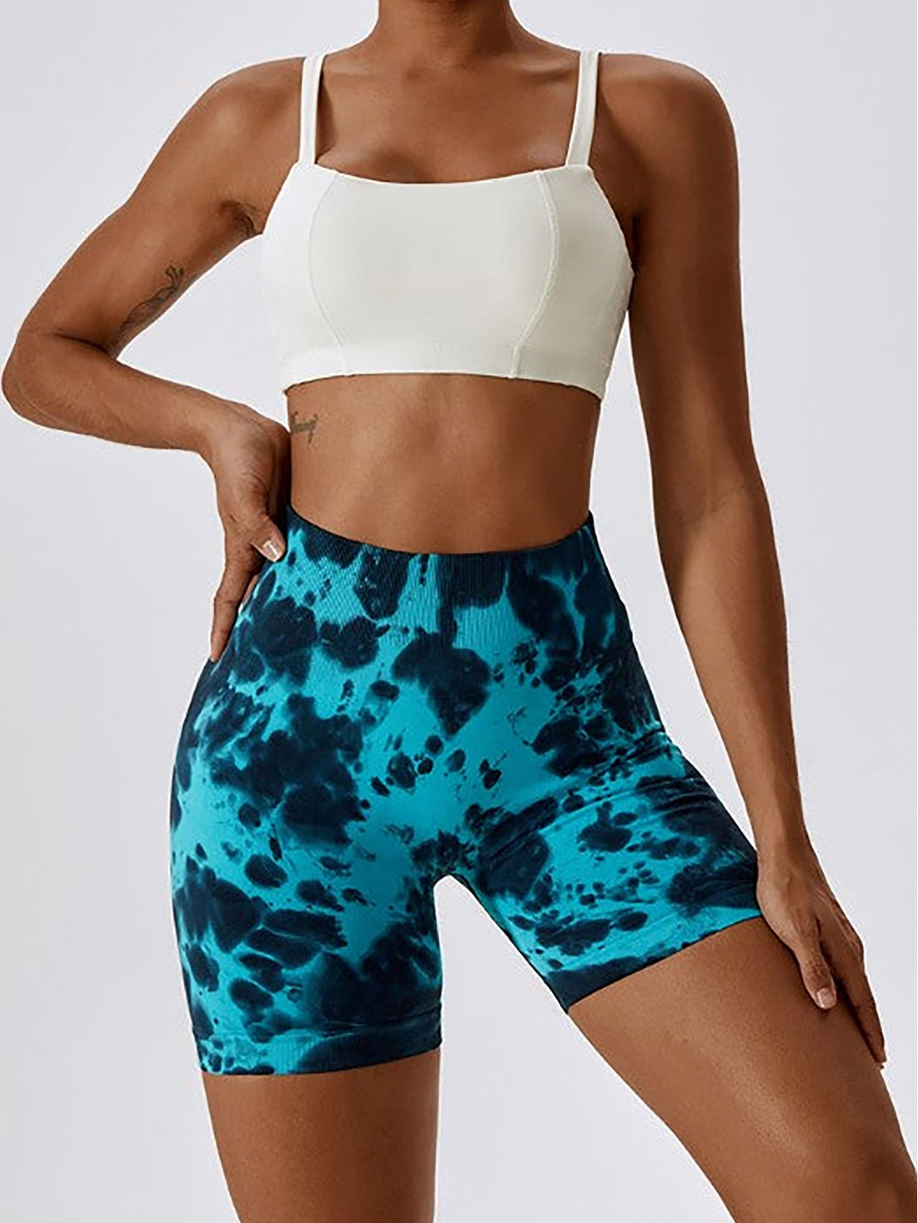 3 Pack Tie-Dye High-Waisted Butt-Lifting Yoga Shorts - Women's Sports Workout Leggings