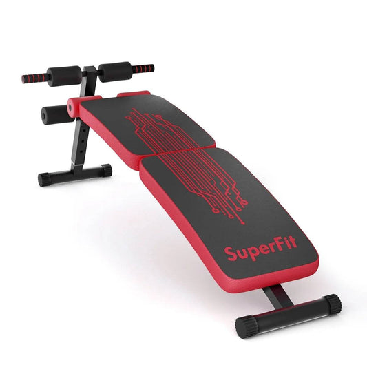 Superfit Folding Weight Bench - Adjustable Curved Decline Sit-Up Board in Red -