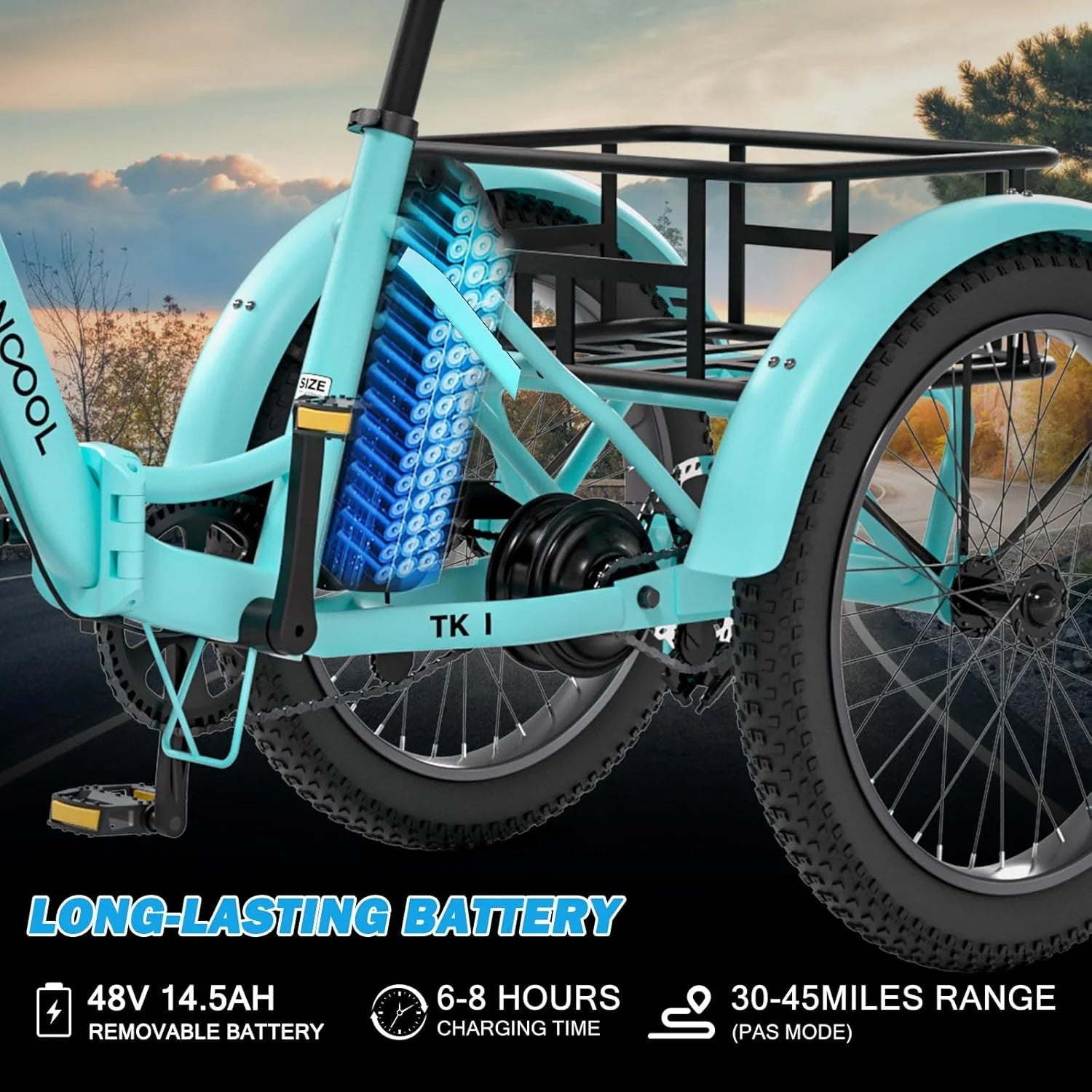 TK1 20" Fat Tire Folding Electric Tricycle W/ Rack Bags, 750W Motor 48V Foldable Ebike Electric Trike for Adults, 3 Wheel Electric Bicycle with Front & Rear Baskets
