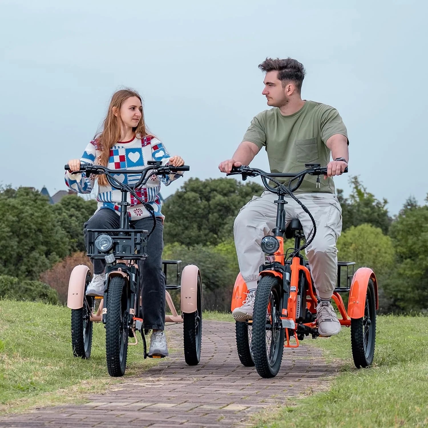 TK1 20" Fat Tire Folding Electric Tricycle W/ Rack Bags, 750W Motor 48V Foldable Ebike Electric Trike for Adults, 3 Wheel Electric Bicycle with Front & Rear Baskets