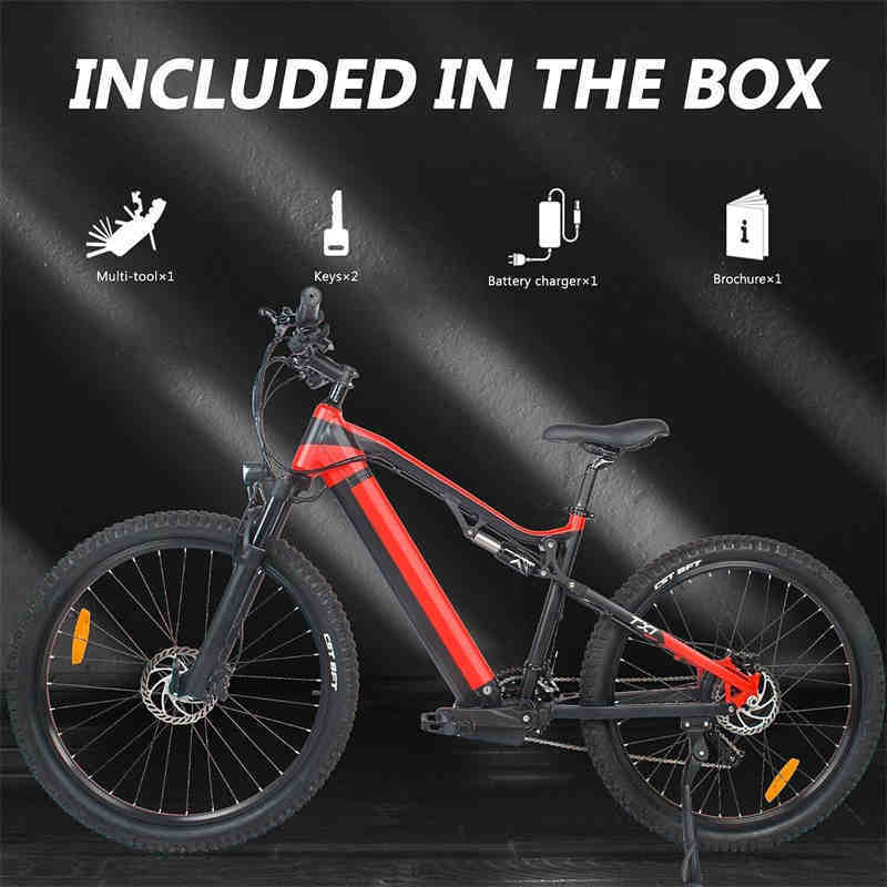 Red 500W Electric Mountain Bike - 27.5" 48V 27-Speed E-Bike