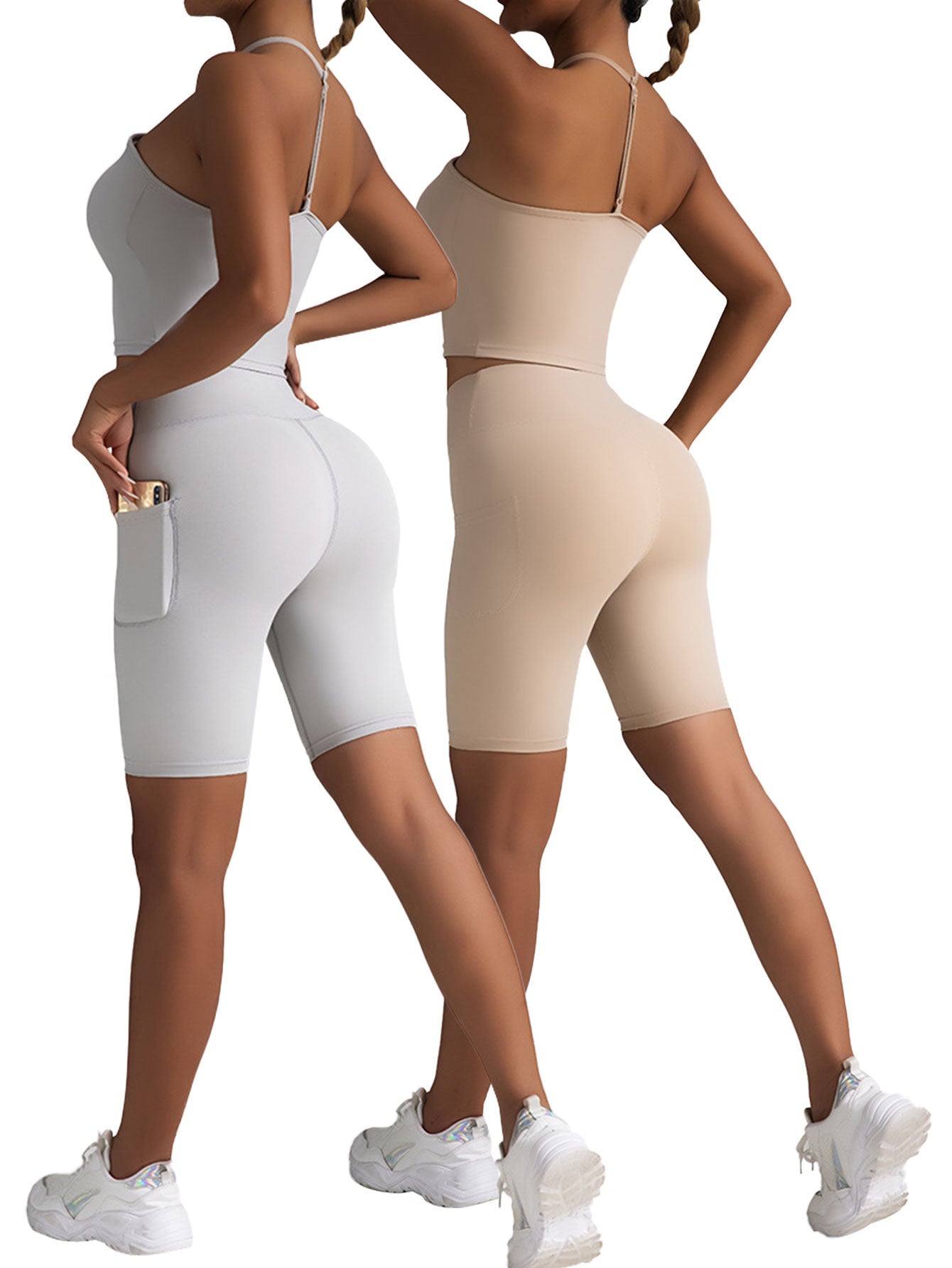 2 Pack High Waist Biker Shorts for Women - Workout Yoga Running Shorts with Pockets