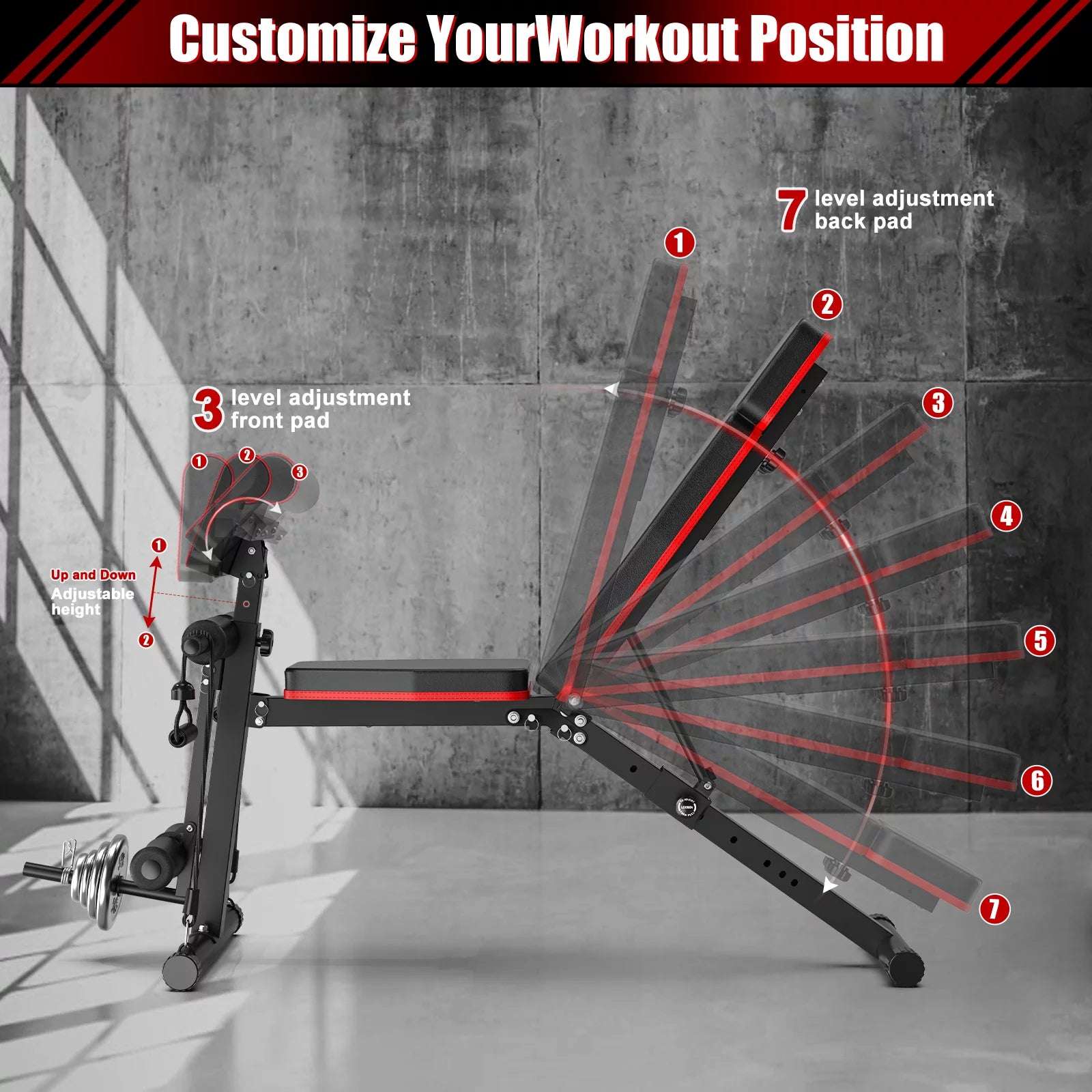 Foldable Weight Bench with 7 Adjustable Positions for Home Gym -