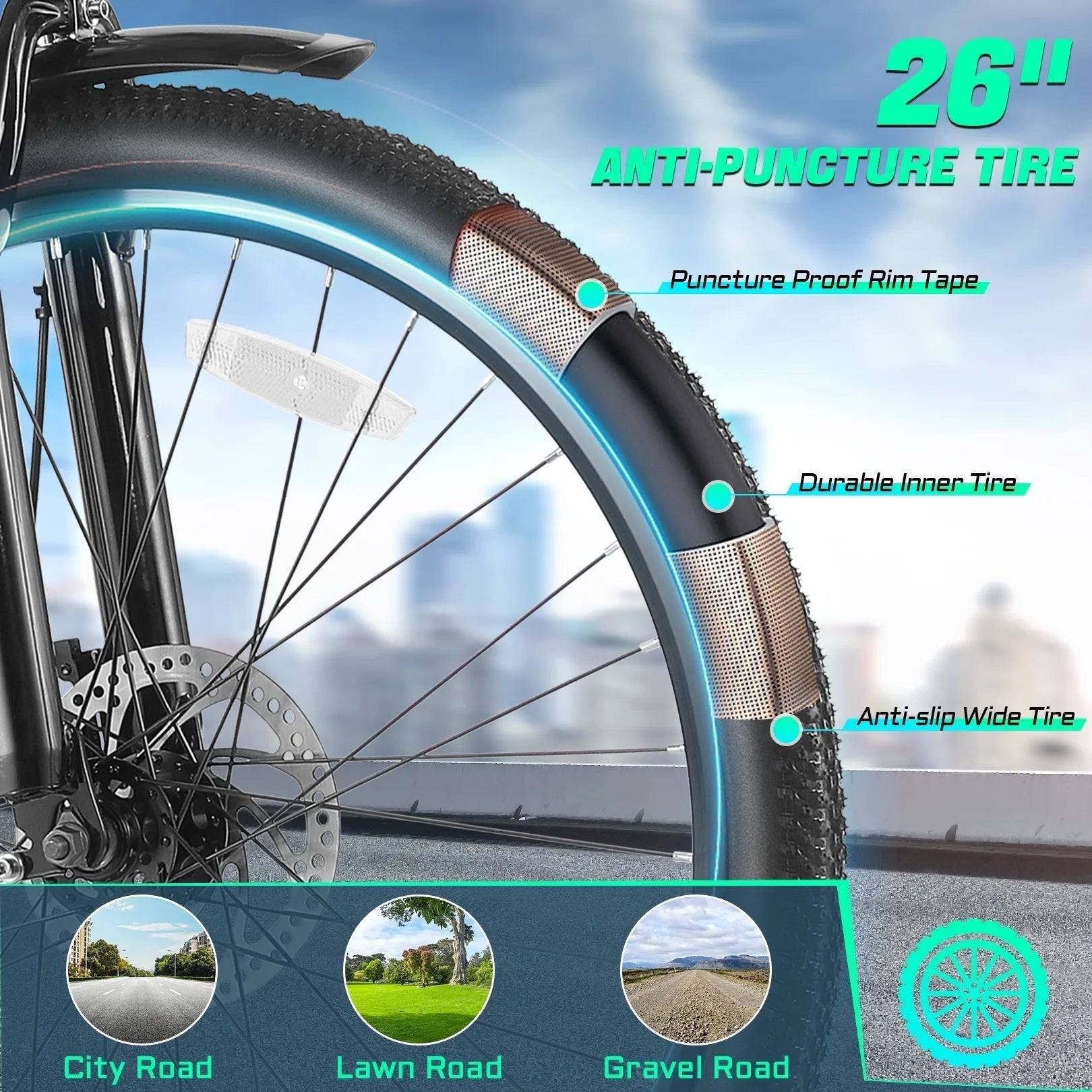 Electric Bike for Adults - 48V Electric Bicycle, 19.8Mph Cruiser Ebike -