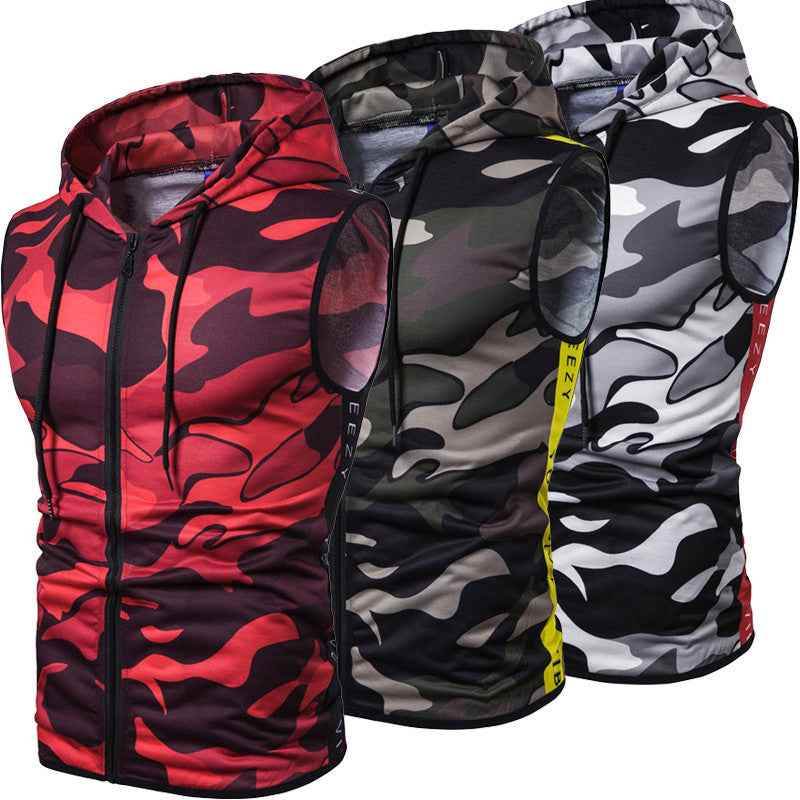 Zipper Hooded Sleeveless Camouflage Printed Fitness Sports Vest - HOPE Athlete Apparel & Wellness 