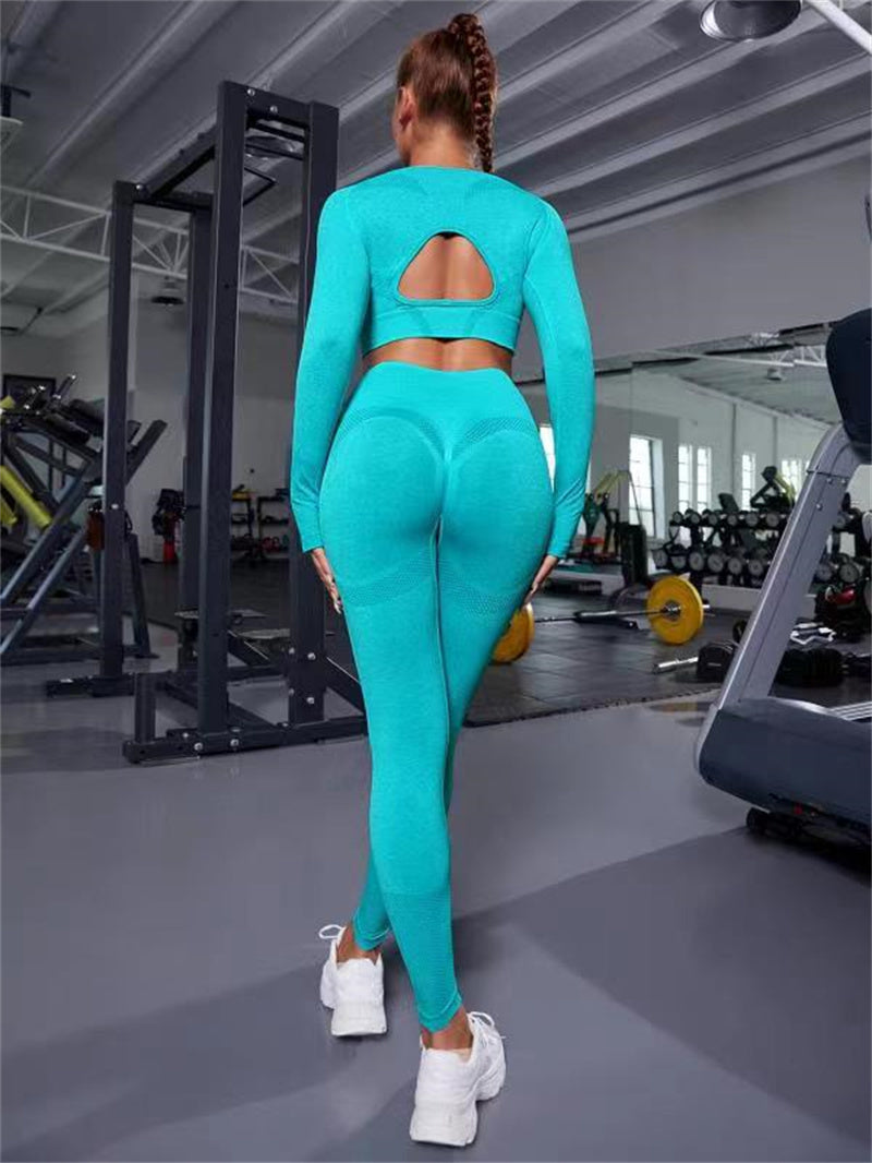 Gym Clothing Set - Long Sleeve Top & High Waist Leggings