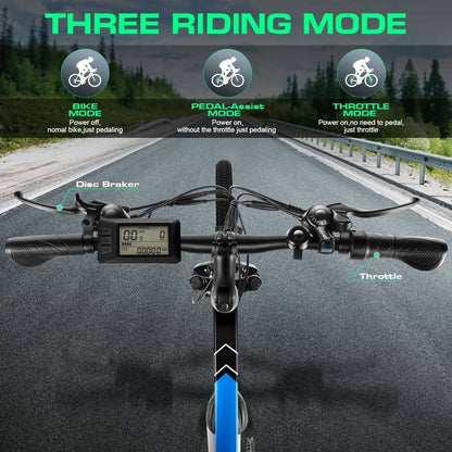 Electric Bike 26" Adult Electric Mountain Bike 48V 500W Hardtail Electric Commuter Bike 21 Speed with Cruise Control up to 19.8MPH, UL2849 Certified -