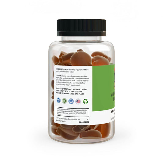 Printify digestive health supplements in clear bottle with black cap showing soft gel capsules
