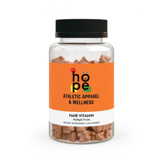 Printify hair vitamin gummies for growth in a clear bottle with orange and white label containing 60 gummies