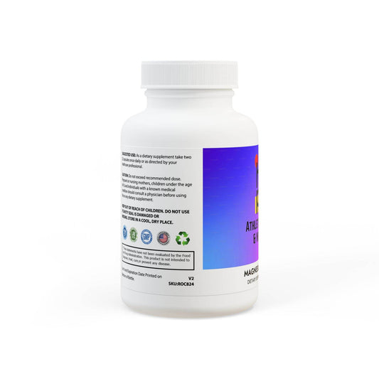 White bottle of magnesium glycinate supplement from Printify with label and dosage instructions