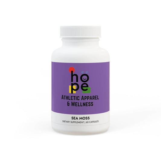 Printify sea moss supplement capsules bottle with purple label and 60 capsules for wellness