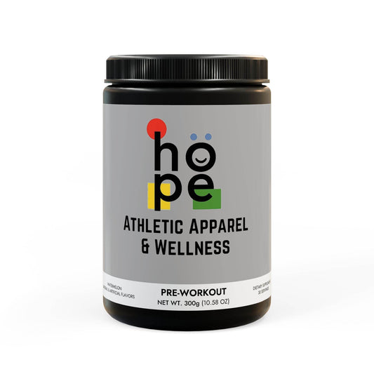 Hope Athletic Apparel and Wellness watermelon pre-workout supplement container with black lid