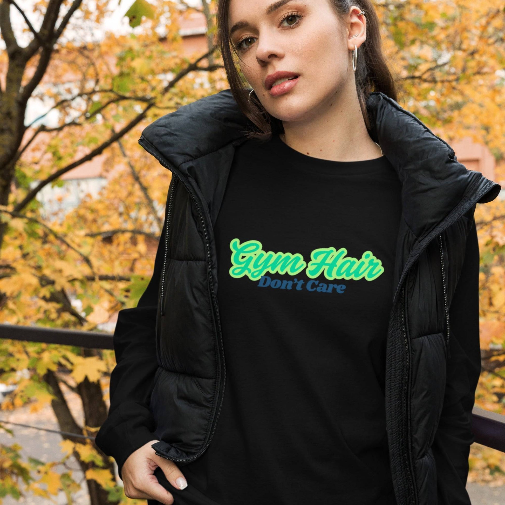Women's Stylish Workout Top - Long Sleeve Tee for Gym Hair Don't Care -