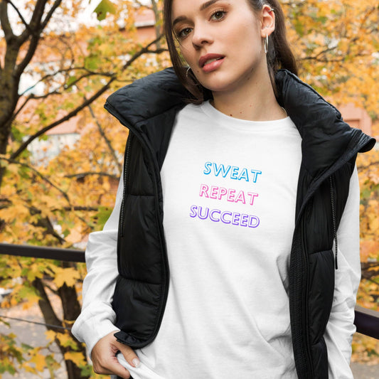 Women's Long Sleeve Active Tee - Sweat, Repeat, Succeed for Your Active Lifestyle -