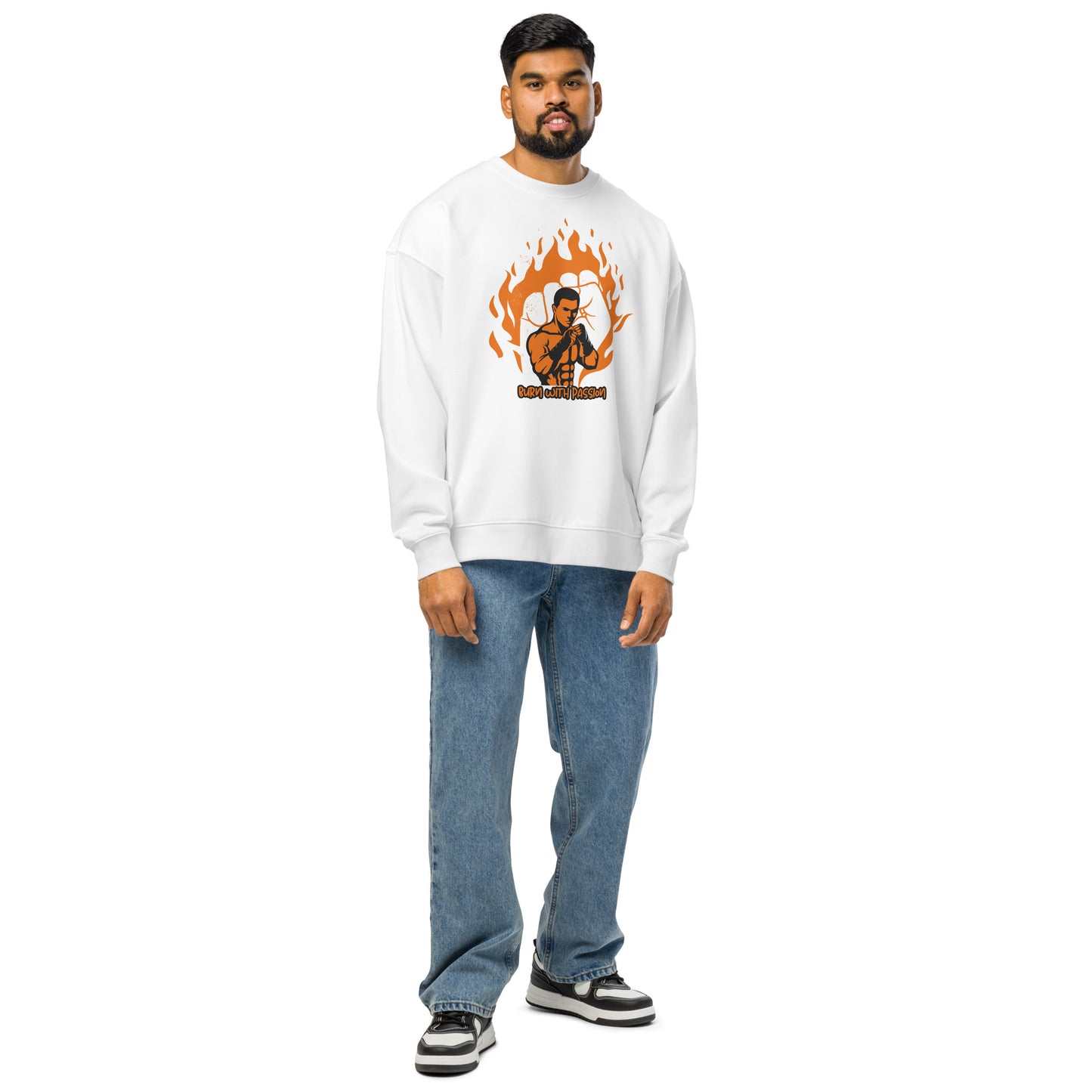 Men's Organic Oversized Sweatshirt Burn Calories Boxing | Fitness Apparel for Boxing Enthusiasts