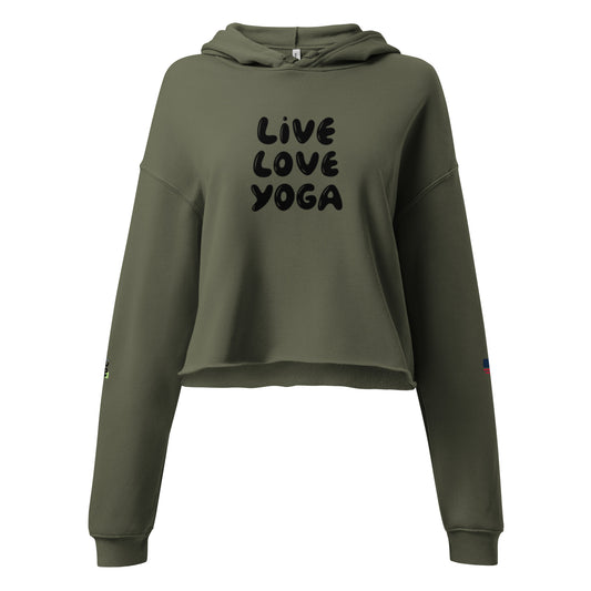 Women's Crop Hoodie- Live, Love, Yoga -